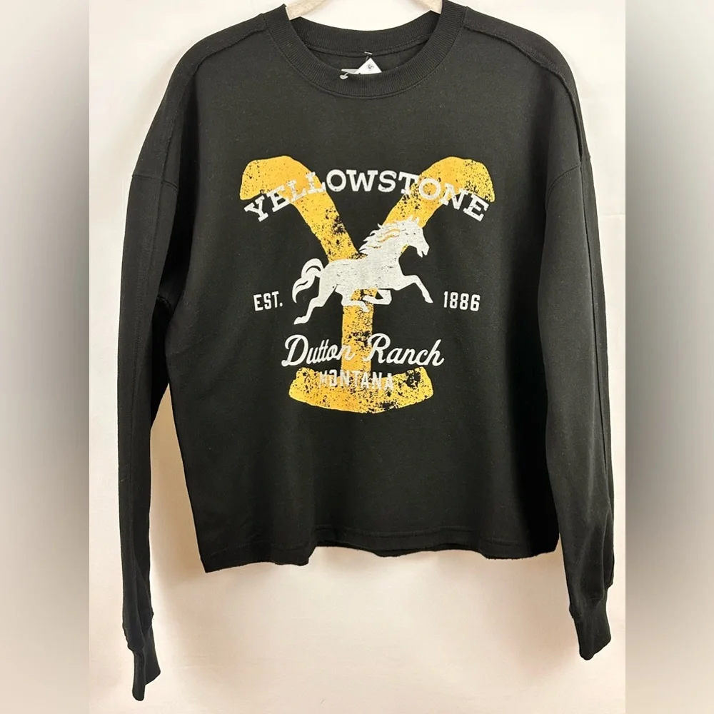 Yellowstone Dutton Ranch Black Crew Neck Long Sleeve Roughedge Sweatshir… - Picture 1 of 7